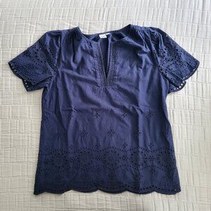 Gap Navy Eyelet Embroidered Split-Neck Top